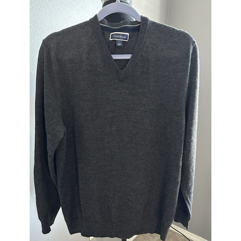 Club Room long sleeve merino wool/acrylic blend v-neck sweater men's size L EUC